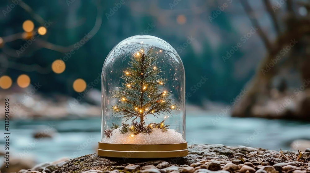 Enchanting Miniature Christmas Tree in Glass Dome by Winter River Enchanting Miniature Christmas Tree in Glass Dome by Winter River