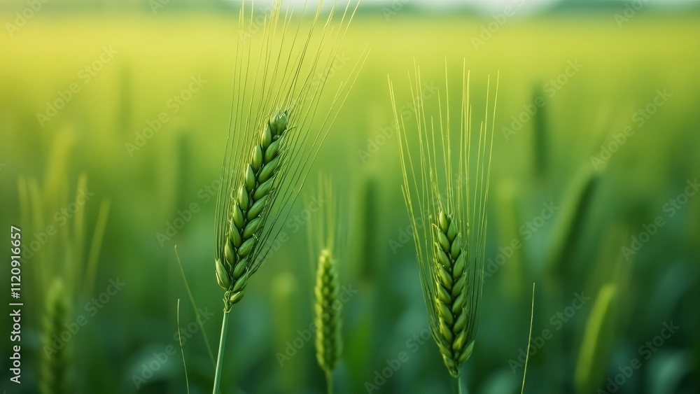 Stunning Close-Up of Green Wheat Field, Detailed High-Resolution Photograph of Growing Wheat Stunning Close-Up of Green Wheat Field, Detailed High-Resolution Photograph of Growing Wheat