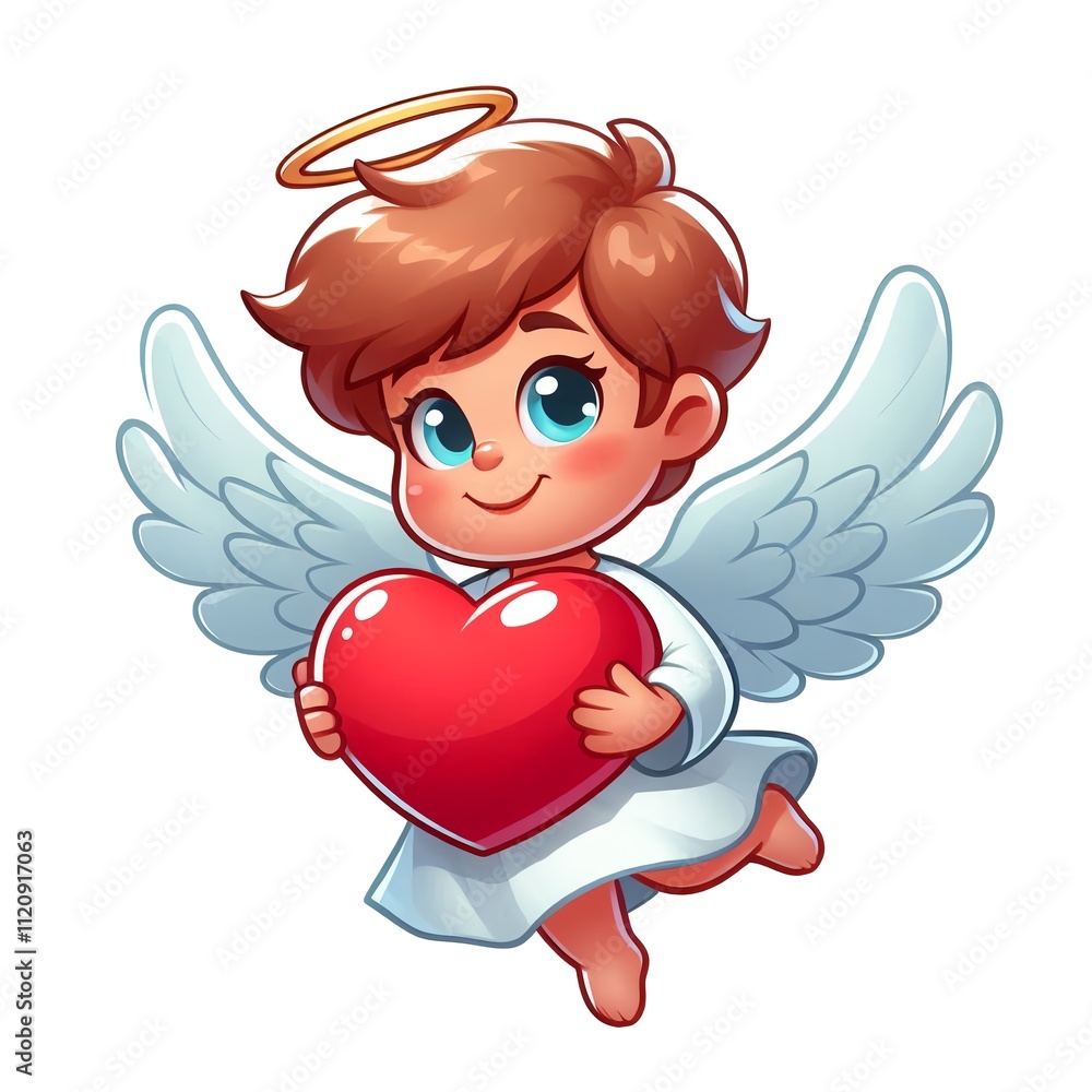 Cute cartoon angel in love with a heart in his hands. Clipart, cartoon mascot for Valentine's Day. AI generated. Cute cartoon angel in love with a heart in his hands. Clipart, cartoon mascot for Valentine's Day. AI generated.