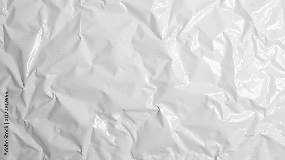 Fototapeta premium Abstract White Plastic Foil Background, Embossed Pattern Texture, Monochrome, Crumpled Surface, Wrinkled Design, Shiny Glossy, High-Resolution Image Perfect for Design Projects