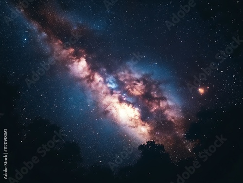 Majestic Milky Way Galaxy Shining Brightly Above Trees