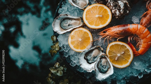 Fresh Seafood Platter with Oysters and Prawns photo