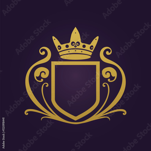 Luxury ornate logo design with golden crown and decorative frame for elite branding  
