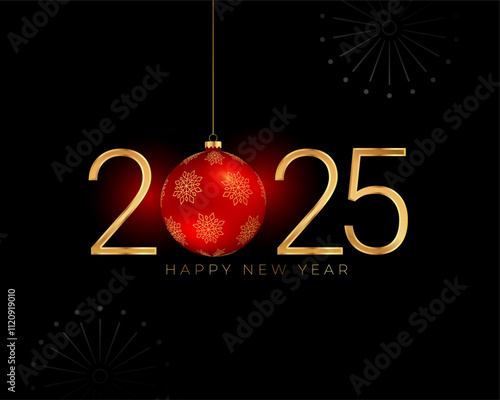 2025 new year dark background with hanging xmas bauble