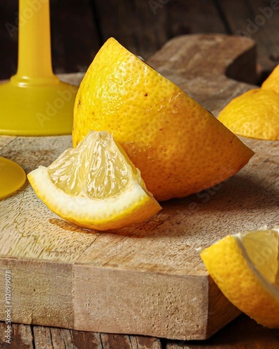 Fresh Lemon on Wooden Table with Bright Colors