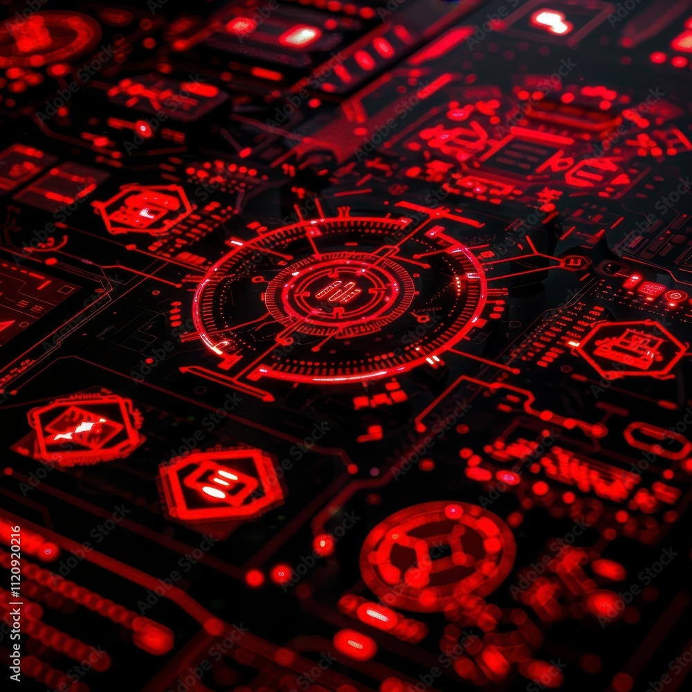 Futuristic Red Technology Interface HUD Circuit Board Digital Display Abstract Background Futuristic Red Technology Interface HUD Circuit Board Digital Display Abstract Background