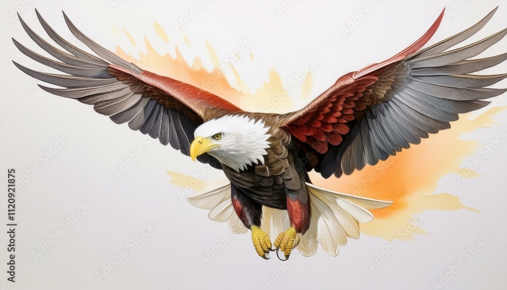 Majestic bald eagle in flight, wings spread wide, isolated on a white background, symbolizing strength and freedom Majestic bald eagle in flight, wings spread wide, isolated on a white background, symbolizing strength and freedom