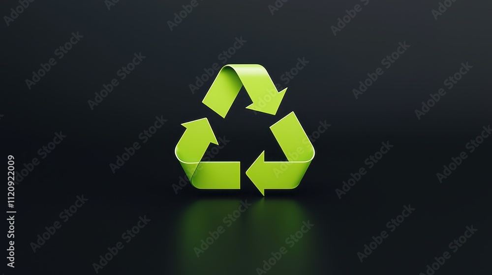 Bright Green Recycling Symbol on Dark Background Representing Environmental Awareness, Sustainability, and Eco-Friendly Practices for Clean Future Bright Green Recycling Symbol on Dark Background Representing Environmental Awareness, Sustainability, and Eco-Friendly Practices for Clean Future