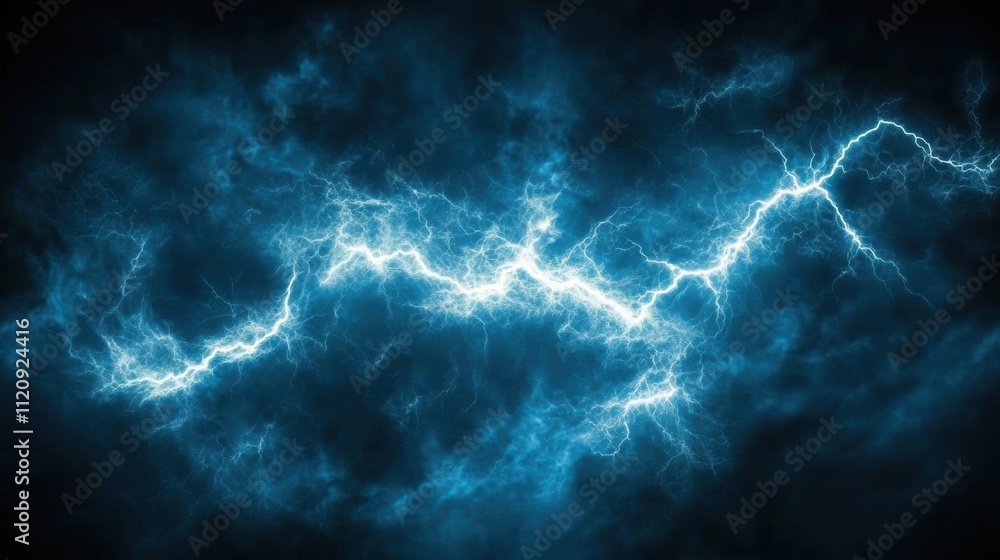 A dramatic display of blue lightning against a dark cloudy background. A dramatic display of blue lightning against a dark cloudy background.