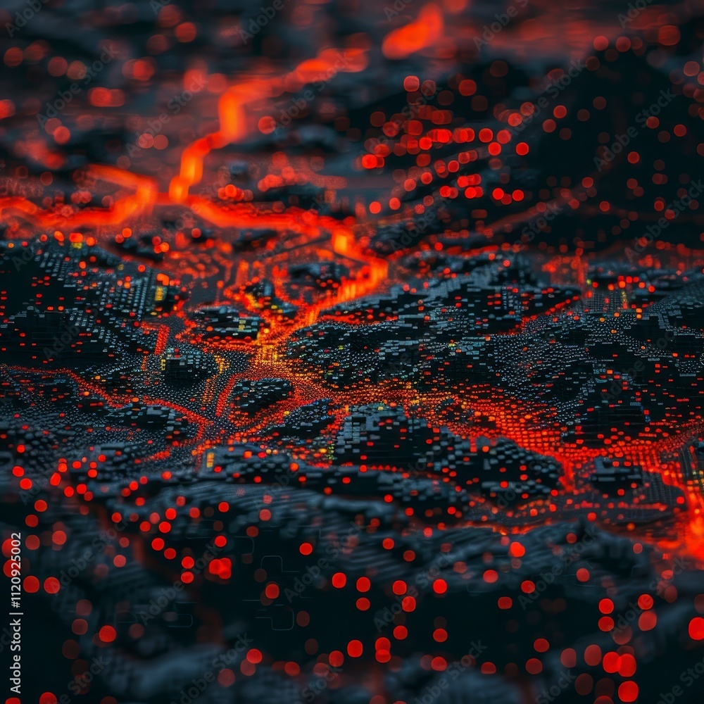 Abstract Lava Flow Digital Terrain Glowing Hot Red Black 3D Render Energy Technology Abstract Lava Flow Digital Terrain Glowing Hot Red Black 3D Render Energy Technology