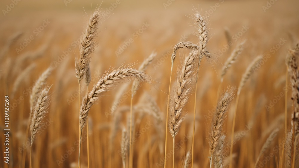 Autumn Harvest, Close-up of Golden Wheat Field with Tall Brown Grasses Swaying in Breeze, Textured Blades, Seasonal Atmosphere Autumn Harvest, Close-up of Golden Wheat Field with Tall Brown Grasses Swaying in Breeze, Textured Blades, Seasonal Atmosphere