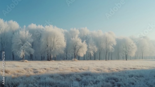 Wallpaper Mural Cinematic Winter Landscape, Frost-Covered Trees in a Wide Open Field Torontodigital.ca