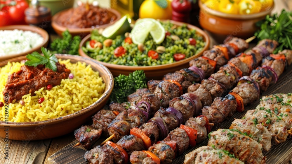 Delicious Middle Eastern Food Platter Kebabs Rice and More Delicious Middle Eastern Food Platter Kebabs Rice and More