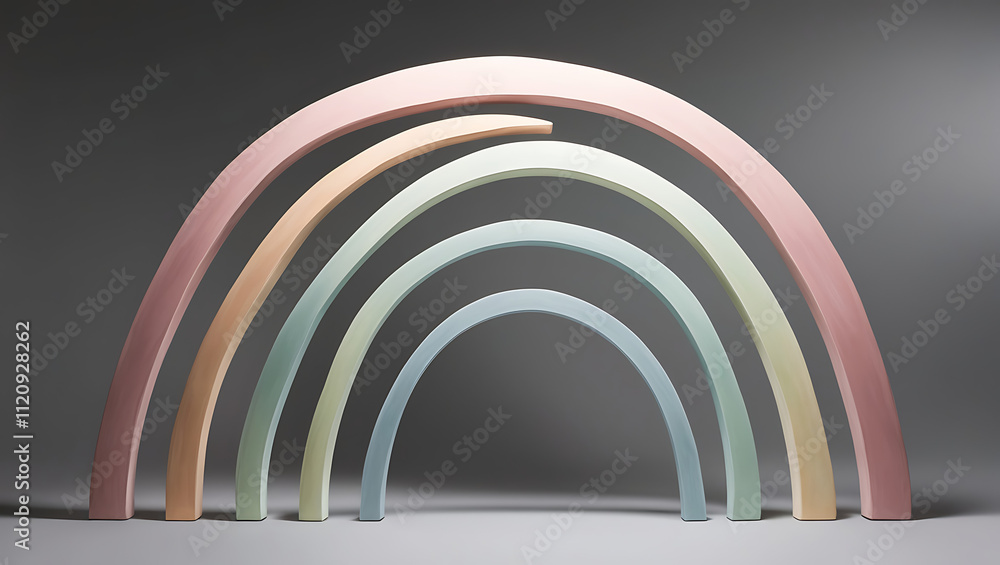 Naklejka premium An abstract rainbow composed of layered arches with muted pastel tones, with each arch slightly uneven to convey a hand-drawn feel.