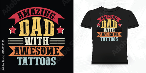 Amazing Dad With Awesome Tattoos Funny Beard Lover Retro Vintage Beard T-shirt Design