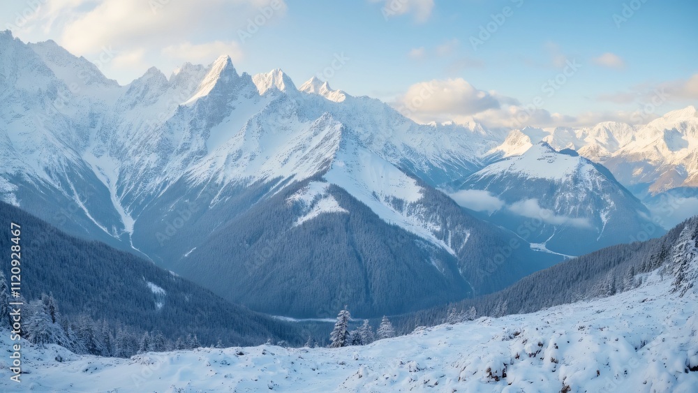 Fototapeta premium Majestic Snow-Covered Carpathian Mountains, Breathtaking Winter Landscape Photography