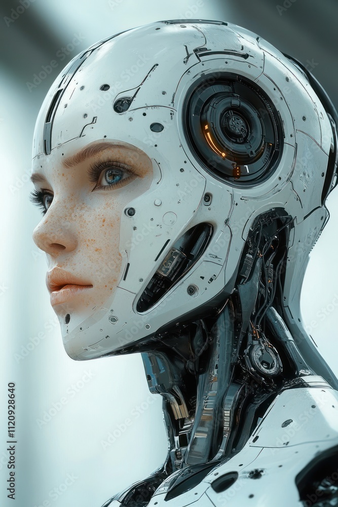 Fototapeta premium Futuristic Robot Assistant with AI Exoskeleton for Space Travel and Robotics Sentinel