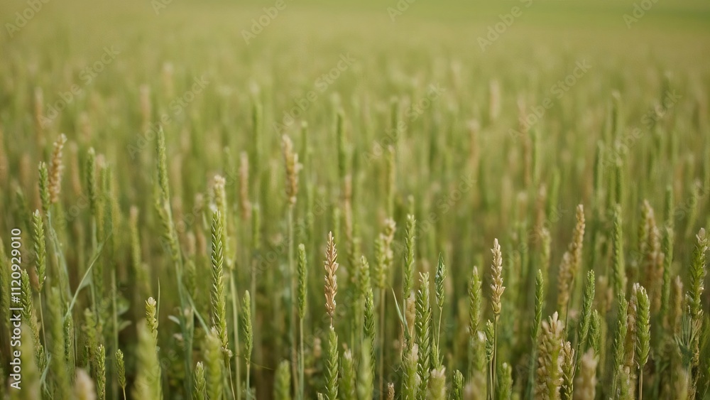 Close-up of a Wheat Field, Grainy Texture, Green and Brown Hues, Rural Landscape Photography Close-up of a Wheat Field, Grainy Texture, Green and Brown Hues, Rural Landscape Photography