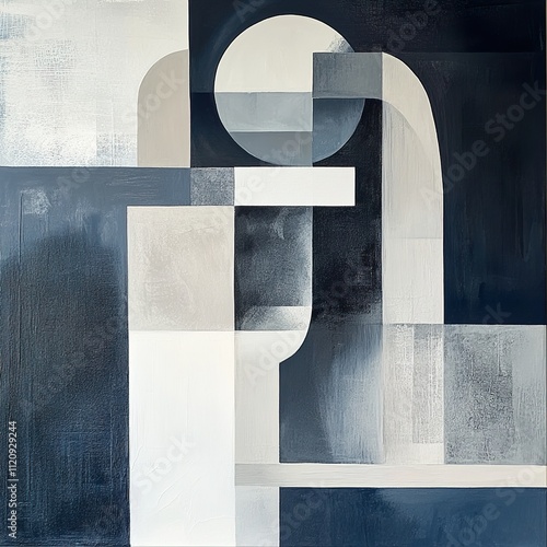 Abstract Geometric Architectural Forms in Shades of Gray and Blue