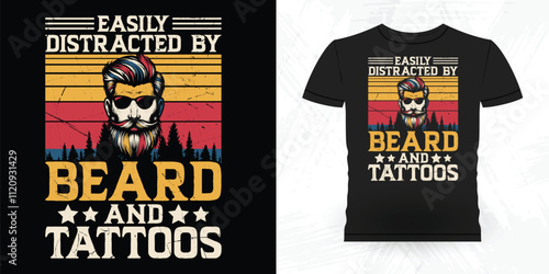 Awesome Dads Have Tattoos And Beards Funny Beard Lover Retro Vintage Beard T-shirt Design