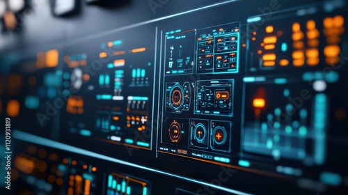 Macro shot of the digital control panel on the ship s bridge, featuring touchscreen interfaces for ship management