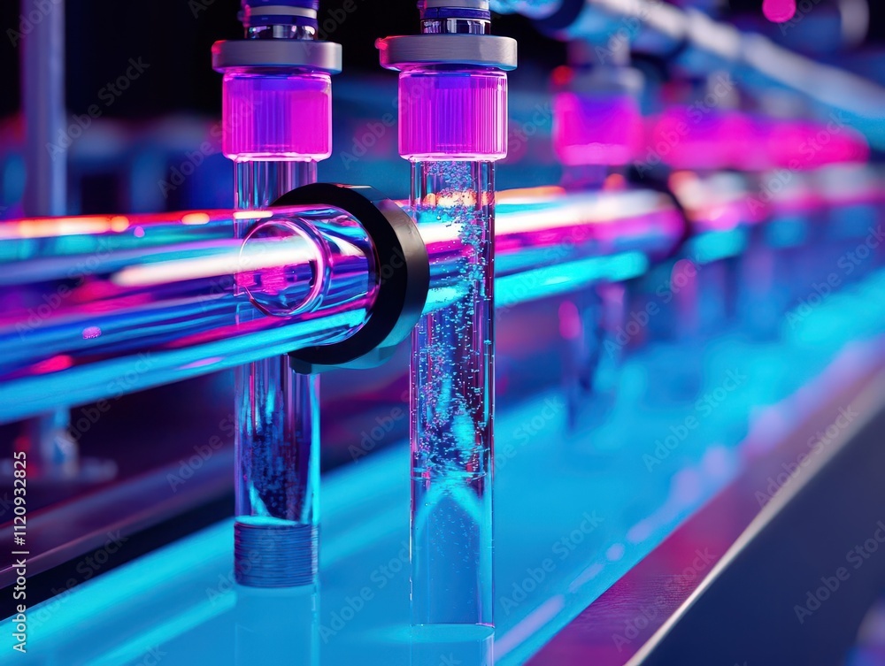 Detailed view of the ballast water treatment system, using UV technology to purify water and prevent invasive species transfer Detailed view of the ballast water treatment system, using UV technology to purify water and prevent invasive species transfer