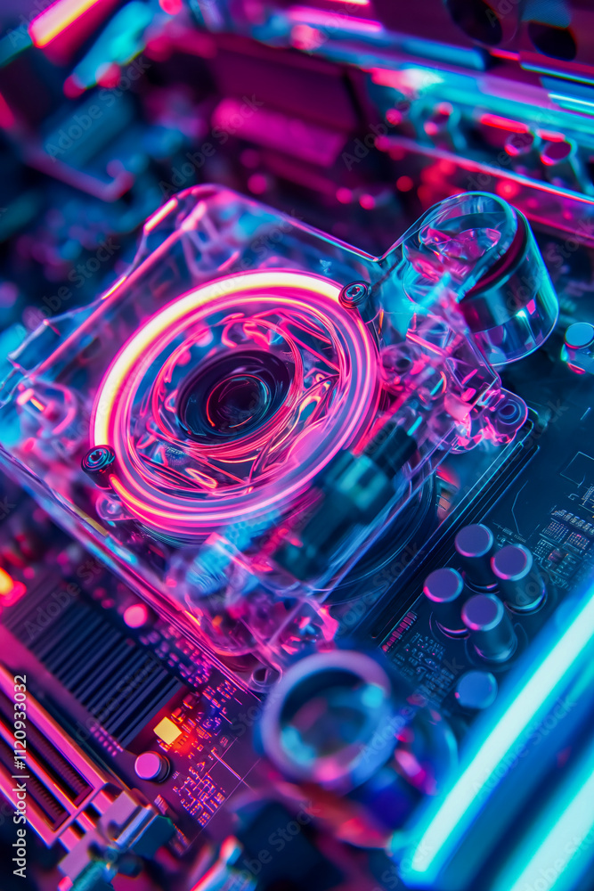 Fototapeta premium Neon illuminated circuit board with futuristic glowing technology design
