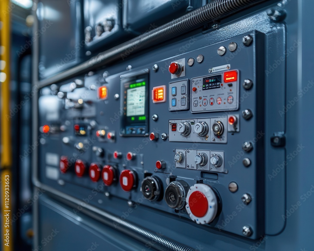 Closeup of the smart valve controls for the ship s ballast system, ensuring optimal distribution and ship stability Closeup of the smart valve controls for the ship s ballast system, ensuring optimal distribution and ship stability