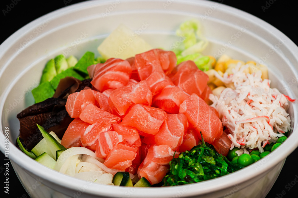 Salmon Poke Bowl with Fresh Vegetables and Crab Salmon Poke Bowl with Fresh Vegetables and Crab