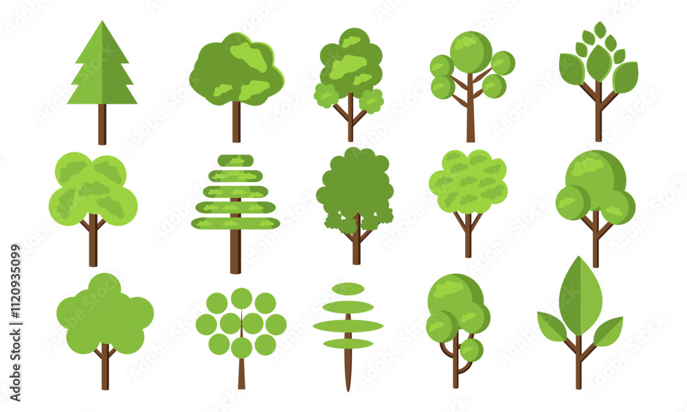 Fototapeta premium set of green trees. forest nature tree vector