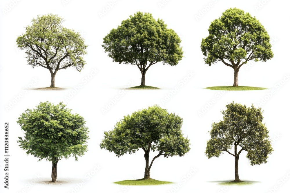 A collection of ten trees isolated on a white background A collection of ten trees isolated on a white background