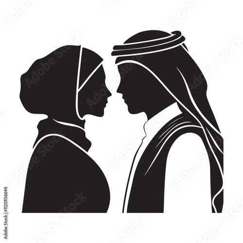 Elegant Arabian Couple Icon in Silhouette Style for Wedding and Traditional Designs 