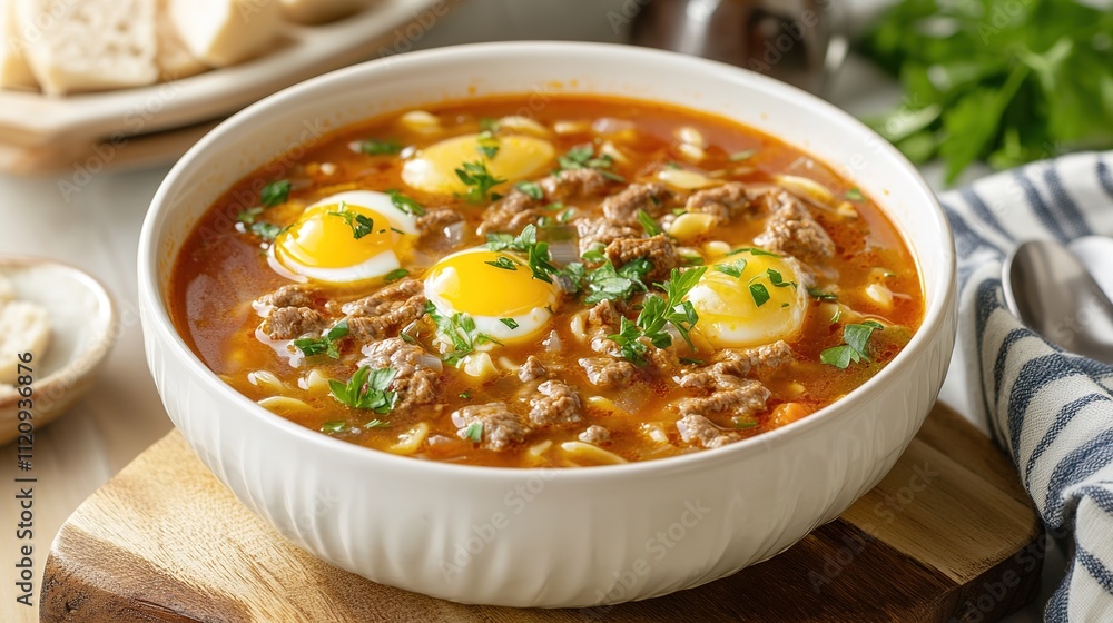 Tomato Egg and Beef Noodle Soup on White Background - Traditional Comfort Food Photography Tomato Egg and Beef Noodle Soup on White Background - Traditional Comfort Food Photography