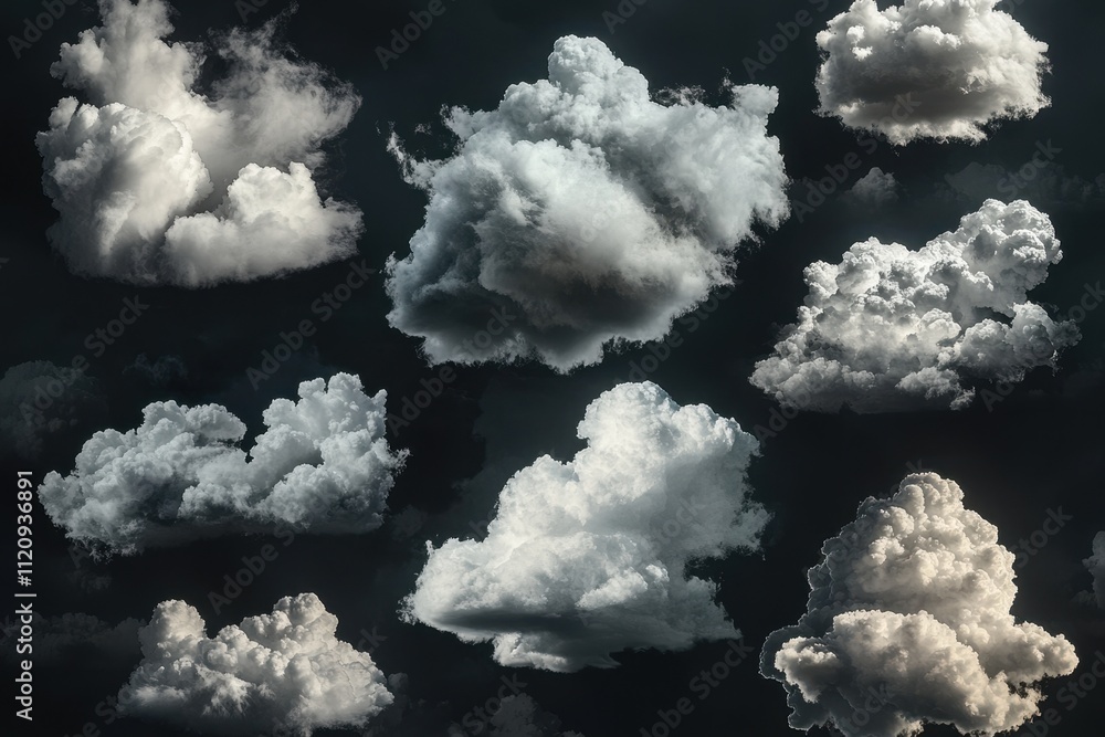 A collection of various cloud isolated on dark background A collection of various cloud isolated on dark background