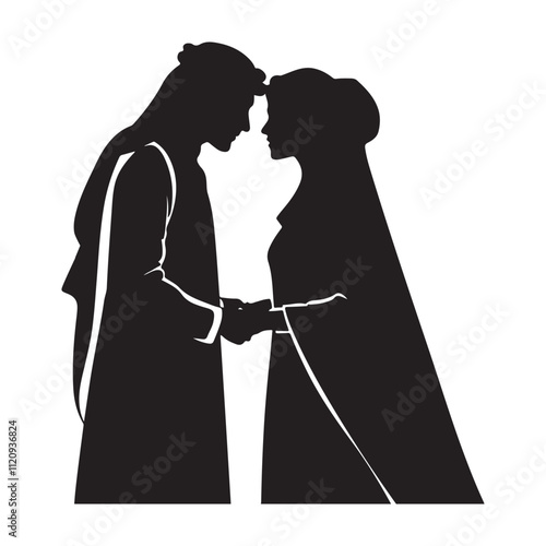 Elegant Arabian Couple Icon in Silhouette Style for Wedding and Traditional Designs 