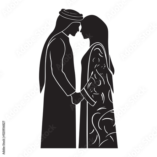 Elegant Arabian Couple Icon in Silhouette Style for Wedding and Traditional Designs 