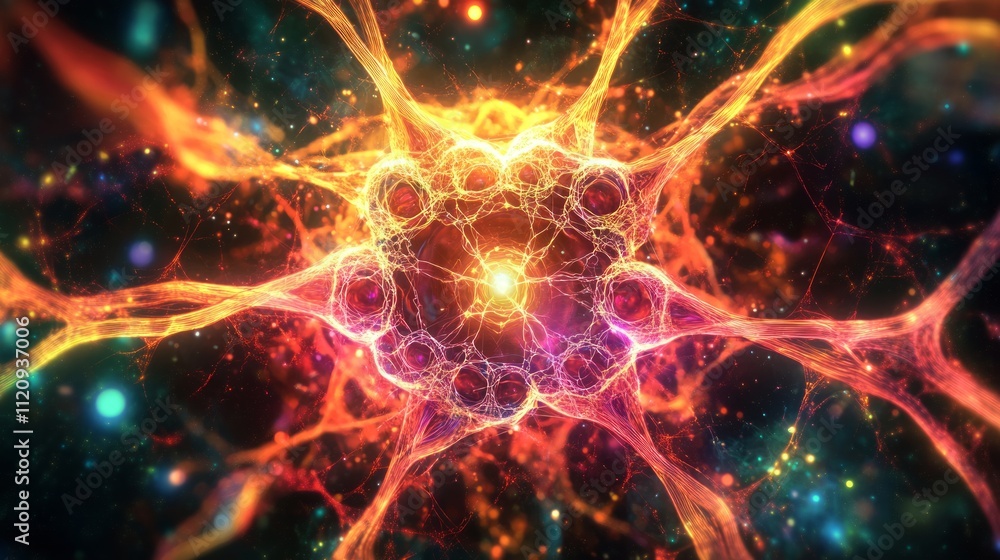 Abstract cosmic energy fractal art with glowing, fiery, network-like structure. Abstract cosmic energy fractal art with glowing, fiery, network-like structure.