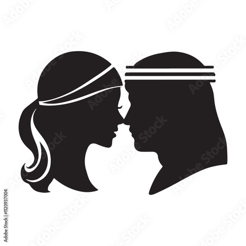 Elegant Arabian Couple Icon in Silhouette Style for Wedding and Traditional Designs 
