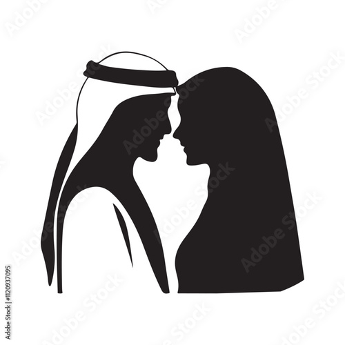 Elegant Arabian Couple Icon in Silhouette Style for Wedding and Traditional Designs 