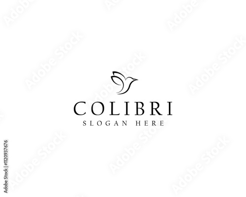 Line art hummingbird logo colibri vector, label, badge, illustration design.