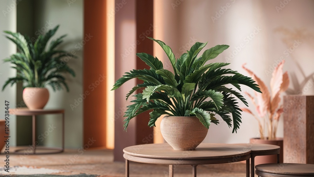 Fototapeta premium Interior background with plant 3d rendering