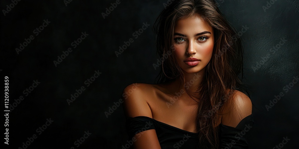 Fototapeta premium Studio shot of a model posing with dramatic lighting and a black backdrop