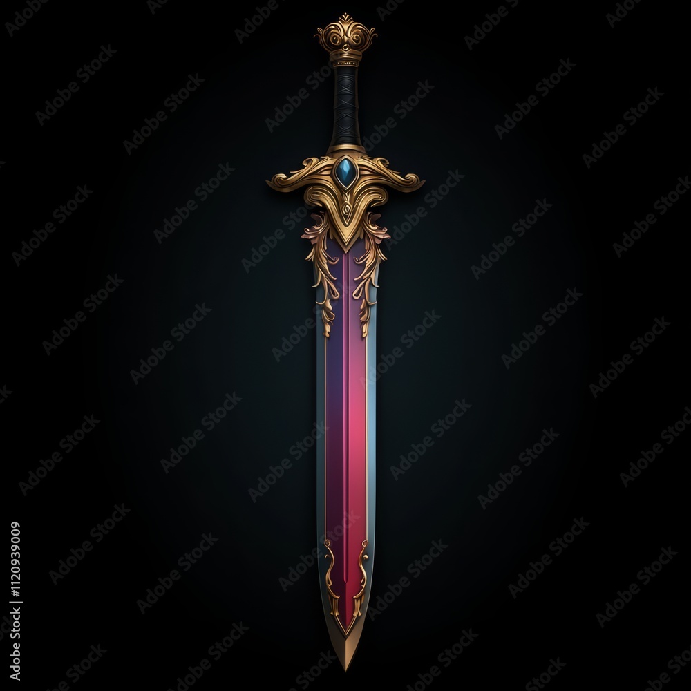 Ornate Fantasy Sword with Crown and Gem Detailing Ornate Fantasy Sword with Crown and Gem Detailing