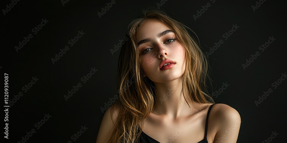 Naklejka premium Studio shot of a model posing with dramatic lighting and a black backdrop