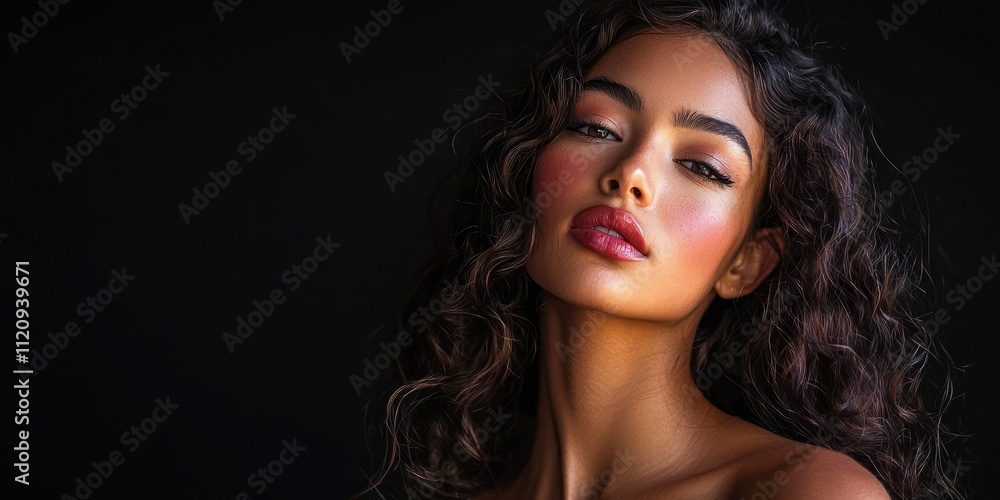 Studio shot of a model posing with dramatic lighting and a black backdrop Studio shot of a model posing with dramatic lighting and a black backdrop