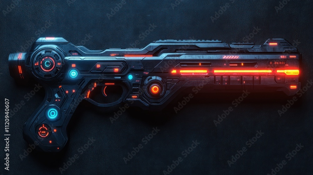 Futuristic handgun with neon accents and intricate design Futuristic handgun with neon accents and intricate design