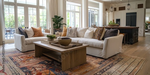 A beautifully styled interior space showcasing a blend of modern and traditional design elements in a cozy living area