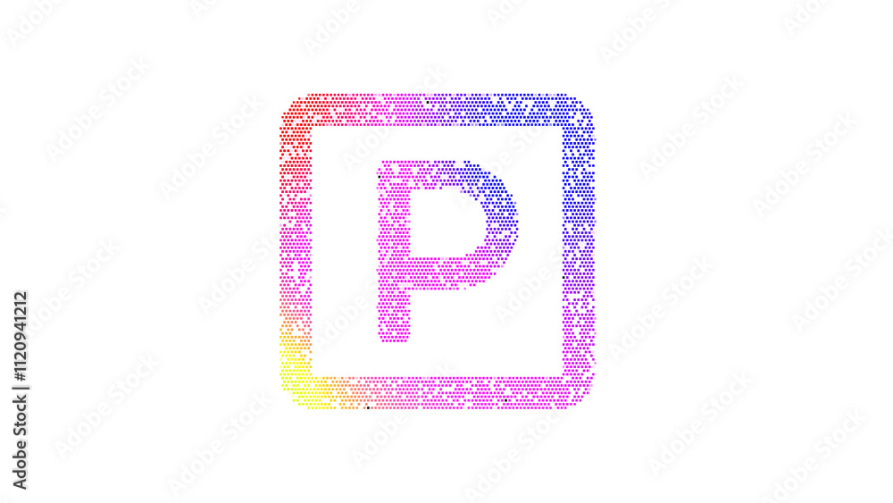 Icon parking is made up of LED square shapes. There are bright diodes and there are black dead diodes Icon parking is made up of LED square shapes. There are bright diodes and there are black dead diodes