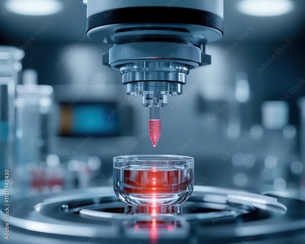 Macro shot of a liquid chromatography machine separating proteins in a biotech laboratory Macro shot of a liquid chromatography machine separating proteins in a biotech laboratory