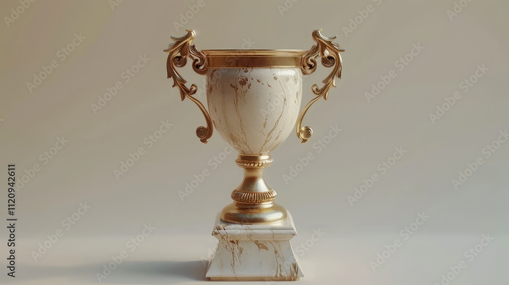 Ornate Golden Trophy with White Marble Base Ornate Golden Trophy with White Marble Base